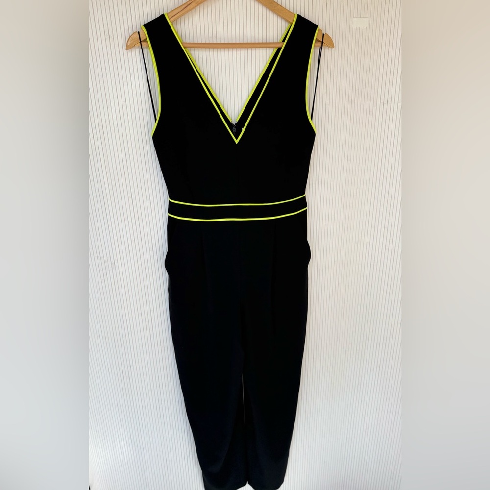 Alice + Olivia Black Jumpsuit with Neon Yellow Trim